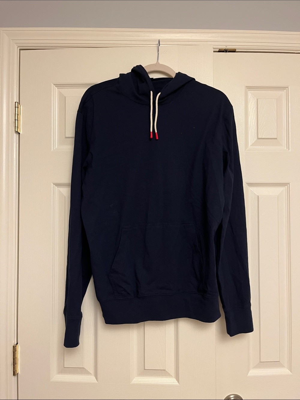 J. Crew Navy Pullover Hoodie with Contrast Drawcord Tips
